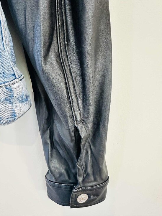 Talula Denim Jacket with Faux Leather Sleeves, Size Medium - Picture 5 of 6